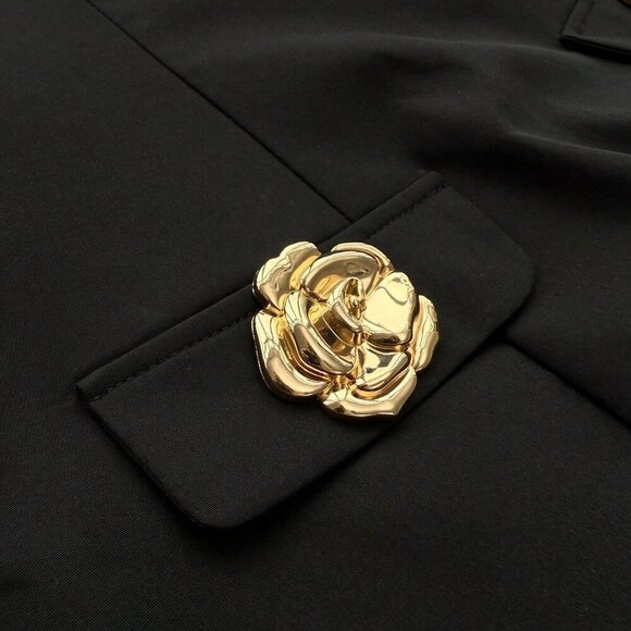 Black Elegant Women's Bodycon V-Neck Short Sleeve Metal Flower A-Line Mini Dress - Picture 8 of 8